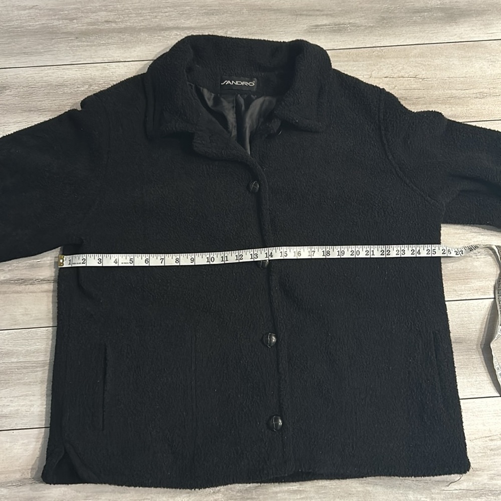 SANDRO black polyester teddy bear fleece button front jacket size large Y2K - Picture 5 of 8